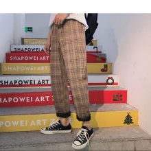 Unisex Streetwear Yellow Plaid Pants