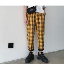 Unisex Streetwear Yellow Plaid Pants