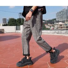 Unisex Streetwear Yellow Plaid Pants