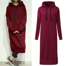 Autumn ZANZEA Long Sweatshirt Dress 2019 Winter Women Casual Hooded Long Sleeve Split Fleece Loose Basic Party Pullover Vestido