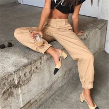 S-3XL Plus Size Pants Women Casual High Waist Cargo Pants Women Loose Solid Black Khaki Trousers Pockets Elastic Waist Bottoms