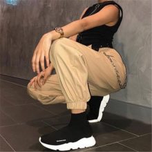 S-3XL Plus Size Pants Women Casual High Waist Cargo Pants Women Loose Solid Black Khaki Trousers Pockets Elastic Waist Bottoms