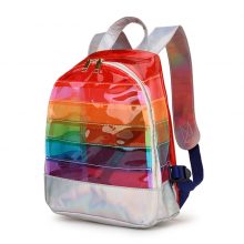 Fashion Women’s Backpack Color Striped Laser Plastic See Through Security Transparent Backpack Bag Ladies Travel Bag Ladies Bag