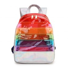 Fashion Women’s Backpack Color Striped Laser Plastic See Through Security Transparent Backpack Bag Ladies Travel Bag Ladies Bag